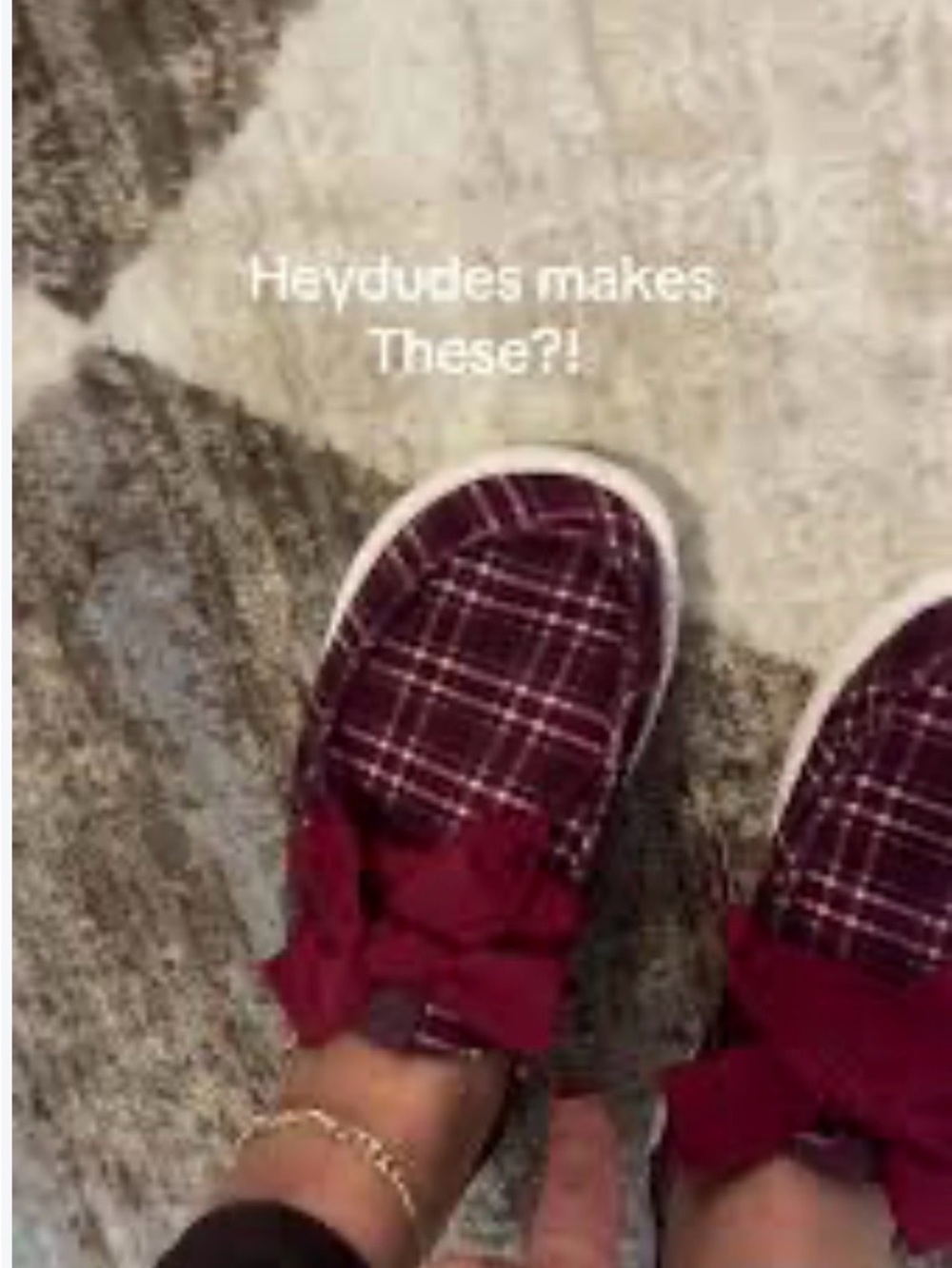 Hey Dude Kids Burgundy Plaid Slip-On Sneakers
